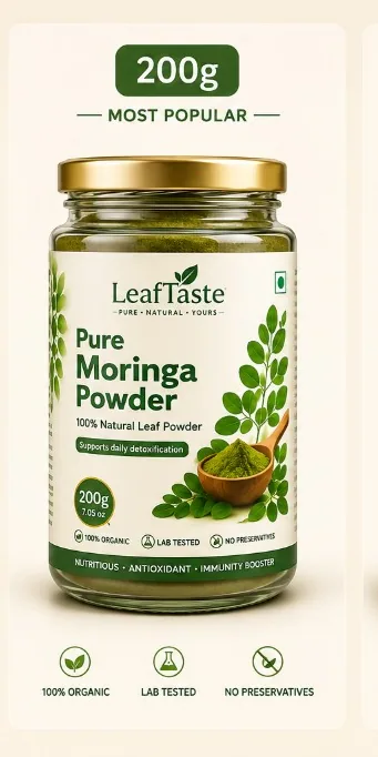 LeafTaste Pure Moringa Powder 200g jar